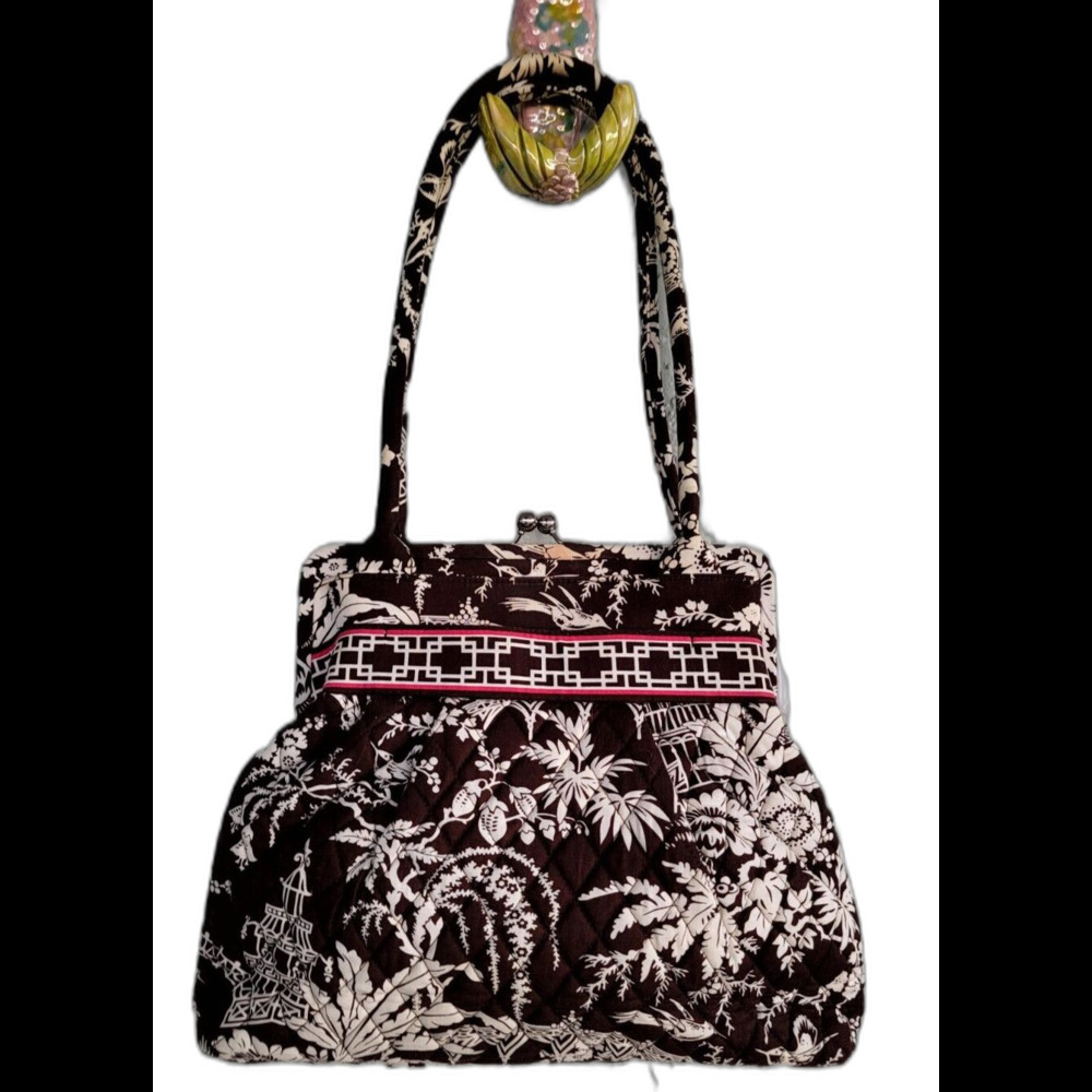 Vera Bradley Alice Imperial Toile Kiss Lock Shoulder Bag Brown Pink